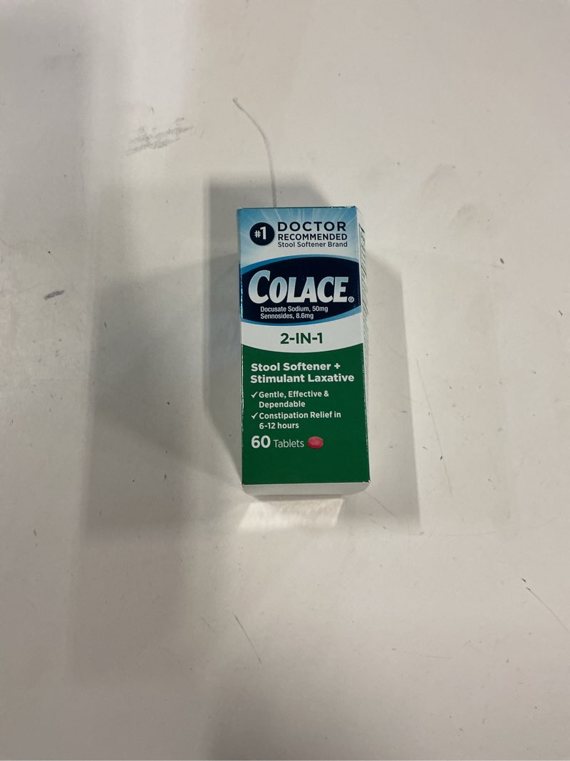 Condition photo showing New/Like New for Expires 03/2028 Colace 2-In-1 Stool Softener Plus Stimulant Laxative for Gentle Effective Constipation Relief, Docusate Sodium Plus Sennosides, 60 Count 60 Count (Pack of 1)