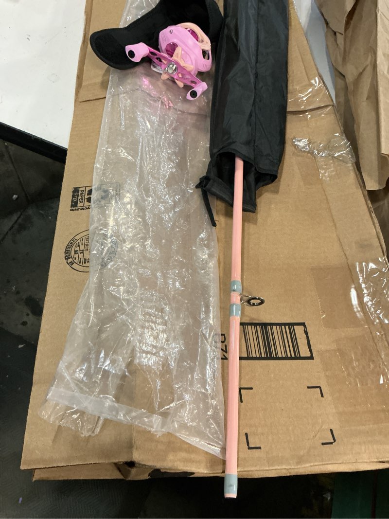 Condition photo showing Good Condition for kilitn fishing rod and reel combo, pink color baitcasting combo baitcast reel, 2-piece baitcaster rod, durable fiberglass with comfortable eva handle for girl, woman, or beginner 6ft casting right hand reel