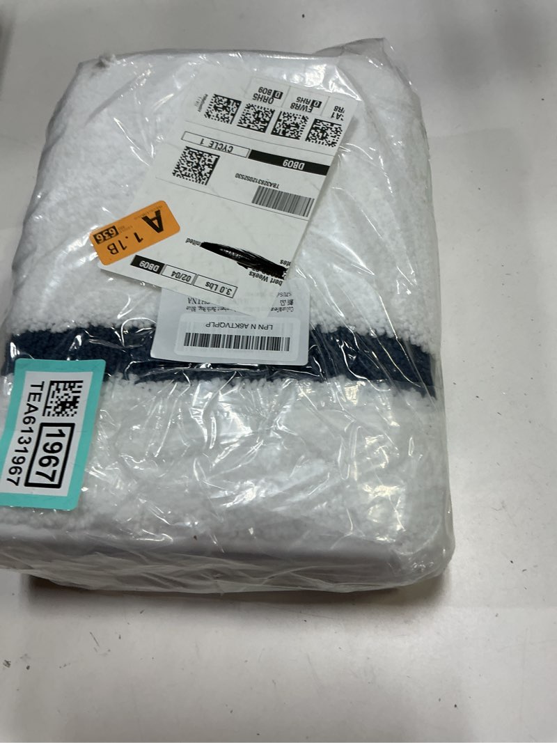 Condition photo showing New/Like New for Color&Geometry Bathroom Rugs, Water Absorbent and Quick Dry Microfiber Bath Rugs-24"x36", Non-Slip, Machine Washable, Extra Soft Plush Bath Mats for Bathroom, Laundry Room, Shower and Tub White Blue 24"x36"