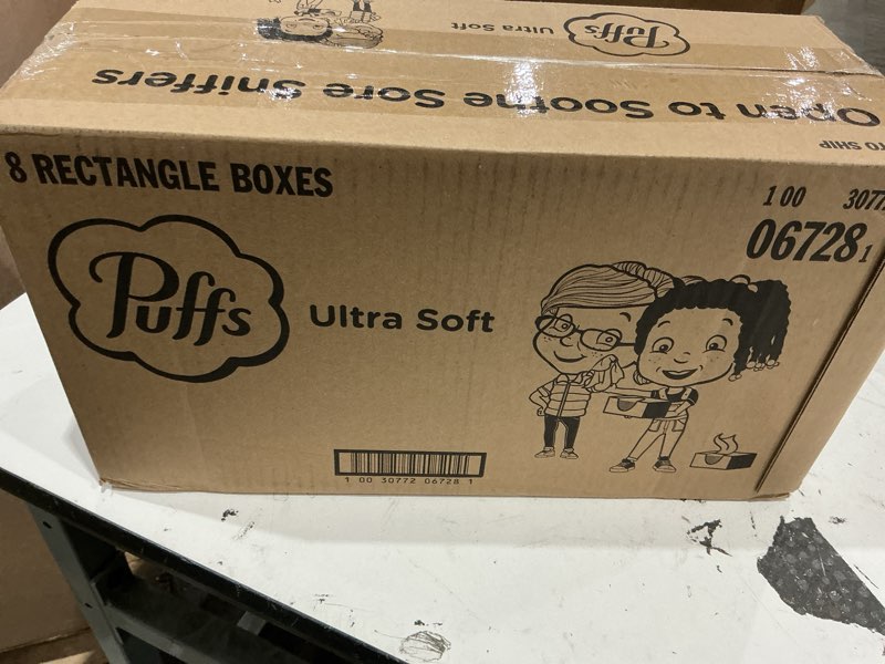 Condition photo showing Good Condition for puffs ultra soft non-lotion facial, 8 family boxes, 124 facial tissues per box