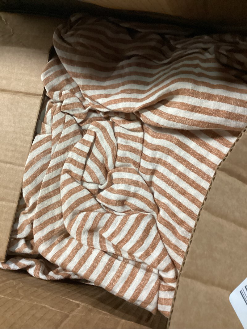 Condition photo showing Good Condition for european linen stripe sheet set, king, terracotta/white stripe