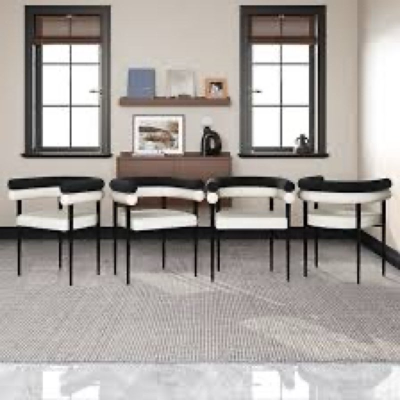 Gatlynn Modern Dining Chairs Upholstered Arm Chairs with Metal Legs For Dining Room/Living Room Upholstery Color: Black/White, Frame Color: Black, Number of Chairs: 4