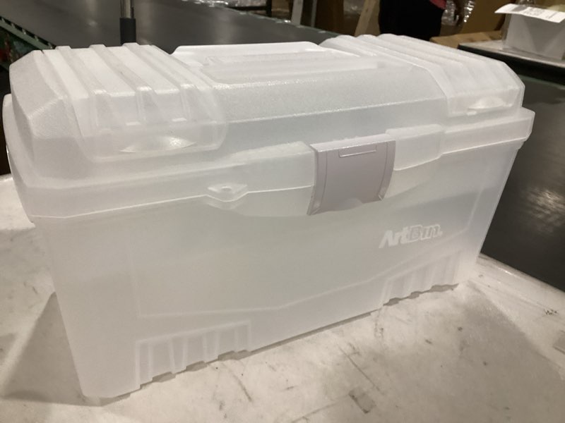 Condition photo showing As Is for ArtBin 6918AH Twin Top 17 inch Supply Box, Portable Art & Craft Supply Organizer with Handle, [1] Plastic Storage Case, Translucent