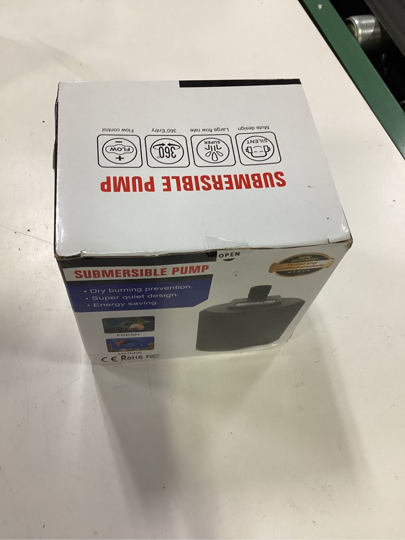 Condition photo showing New/Like New for aquarium submersible pump 109-724gph, aquarium water pump, adjustable water flow, quiet operation,1 nozzle,suitable for fish tanks, ponds, aquariums, statues, hydroponic greens. 45w