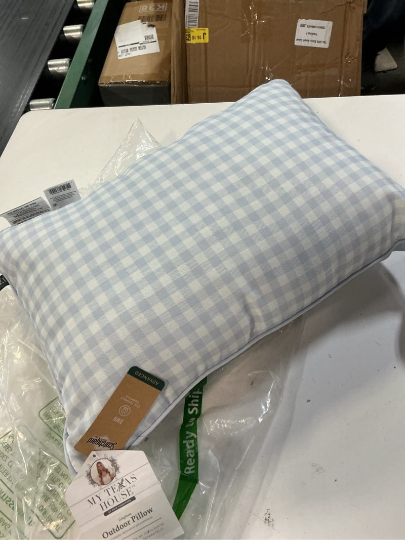 Condition photo showing Good Condition for my texas house blue gingham 14 x 20 outdoor pillow