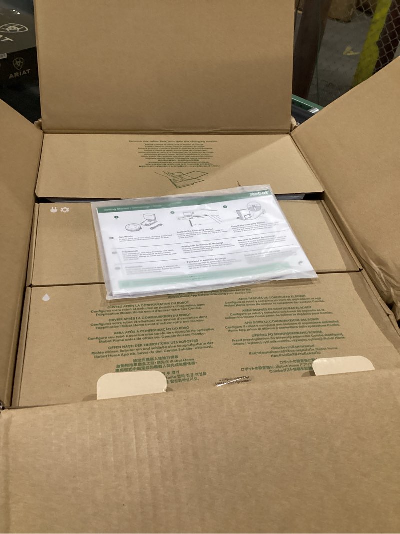 Condition photo showing Good Condition for iRobot Roomba Combo j5+ Self-Emptying Robot Vacuum & Mop – Identifies and Avoids Obstacles Like Pet Waste & Cords, Empties Itself for 60 Days, Clean by Room with Smart Mapping, Works with Alexa? 60-day Wet Dry, NOT TESTED , BOX IS DAMAGED 