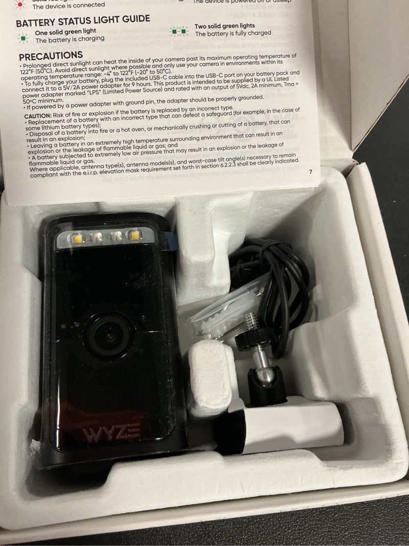 Condition photo showing As Is for wyze 2k hdr rechargeable battery outdoor/indoor security camera, color night vision, integrated spot