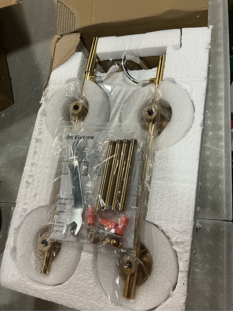 Condition photo showing New/Like New for modern crystal bathroom vanity light, 4-light gold bathroom light fixtures over mirror, crystal vanity light with brushed gold finish (bulbs not included) brushed gold 4-light