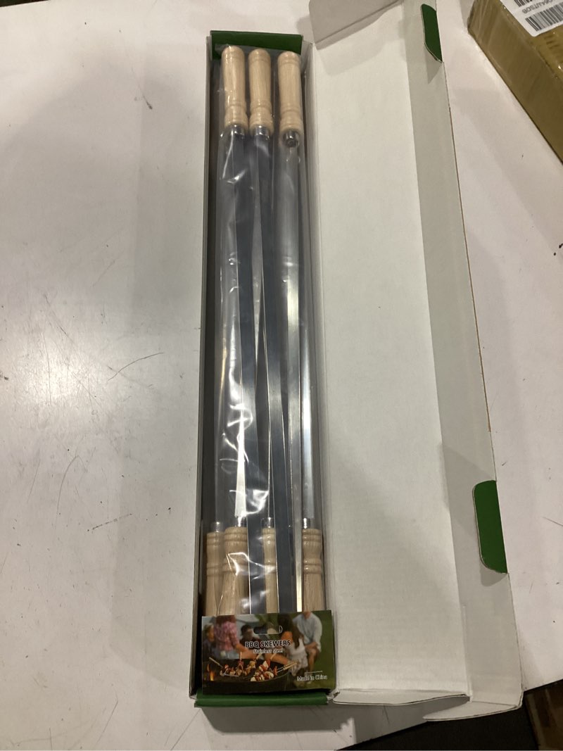 Condition photo showing New/Like New for 21.5 inch long flat skewers for kabobs (12 pcs),0.4" wide 304 stainless steel barbecue kebab skewers for grilling with wood handle,durable for bbq metal kabob skewer sticks for outdoor 21.5 inch?12 pcs?