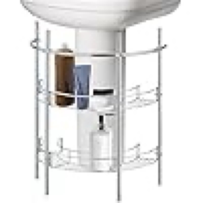 MyGift Chrome Plated Metal Under-the-Sink Rack Bathroom Quality Pedestal Storage Organizer with 2 Display Shelves and Hand Towel Bar