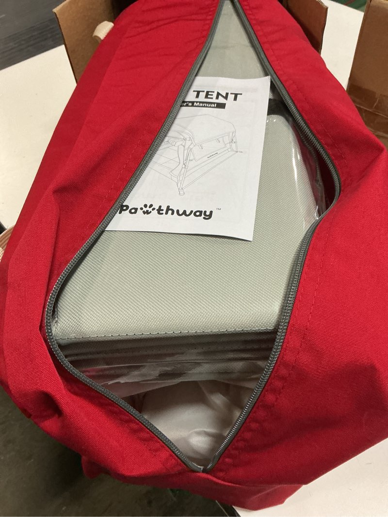 Condition photo showing New/Like New for pawthway dog tent cotton fabric, aluminum poles and camping mat, outdoor weatherproof, dog house out