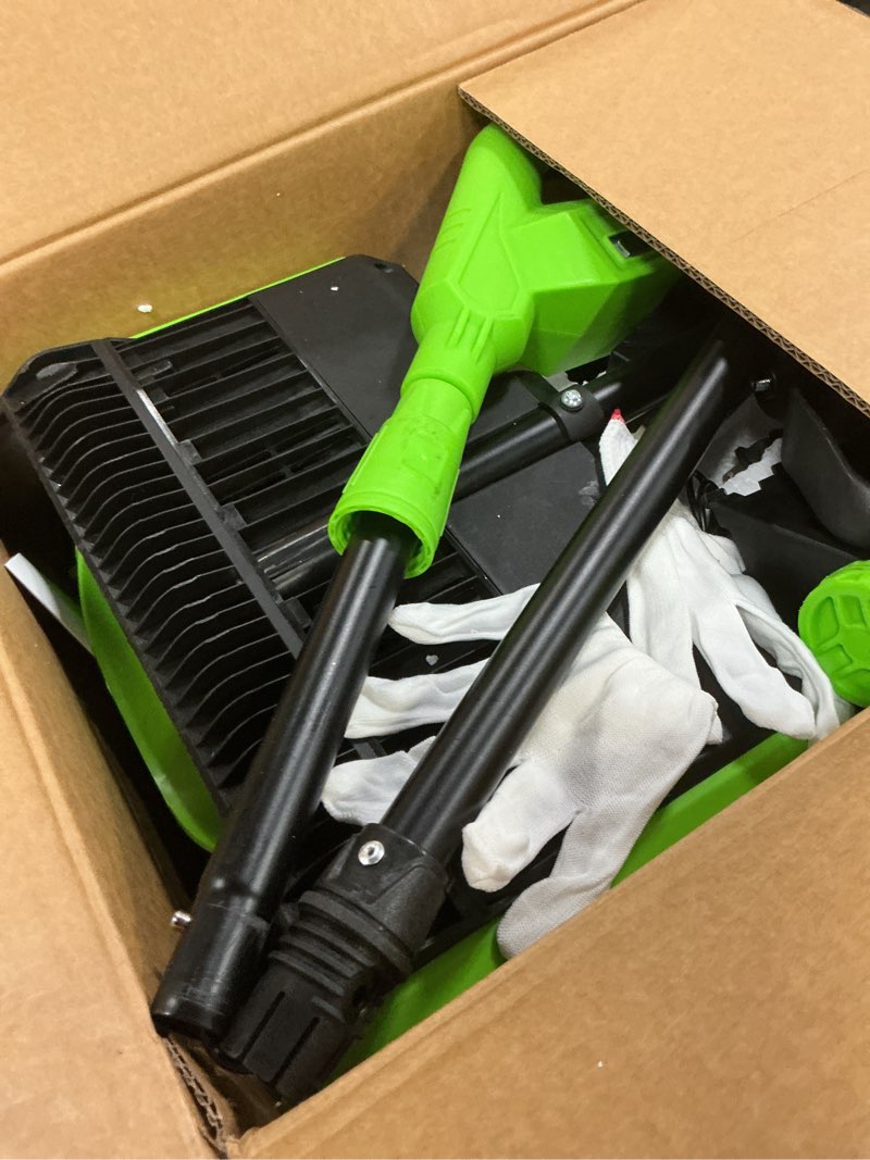 Condition photo showing As Is for 40V Cordless Snow Shovel, 13 Inch 4.0Ah Electric Snow Shovel with Directional Plate, Brushless Cordless Snow Blower for Pathway, Patio, Deck, Driveway, Green