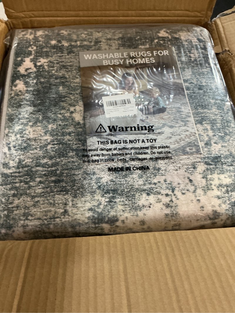 Condition photo showing New/Like New for washable rug 7x9 area rugs for living room: modern abstract neutral soft rug for bedroom dining room under kitchen table home office decor - dark green/beige beige & dark green 7' x 9' (rectangular)