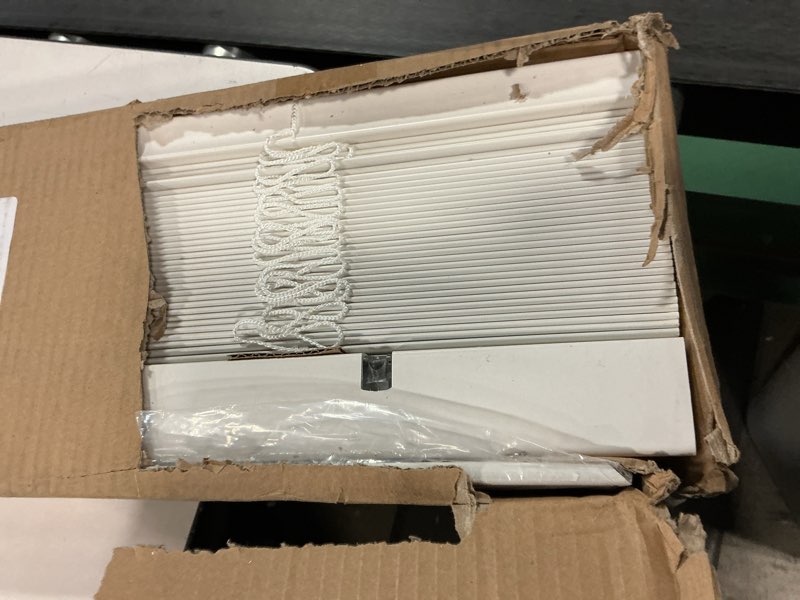 Condition photo showing As Is for LOTUS & WINDOWARE Cordless Faux Wood  35 x 60 Smooth, Snow White, 2 Inch Horizontal Blinds – for Living Room, Bedroom, Interior Door Windows