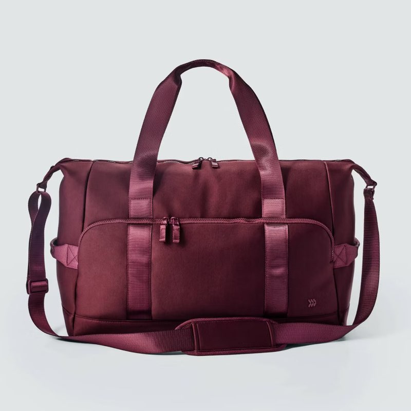 faux neoprene weekender bag - all in motion - maroon