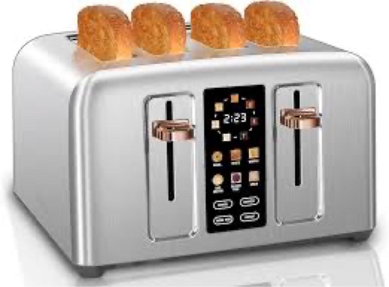 Seedeem Toaster 4 Slice, Stainless Toaster & Touch Control, Lcd Display, 6 Bread Type, 7 Shade Settings, 1.5'' Wide Slots, Cancel/defrost/reheat, Removable Crumb Tray, 1800w, Dark Metallic