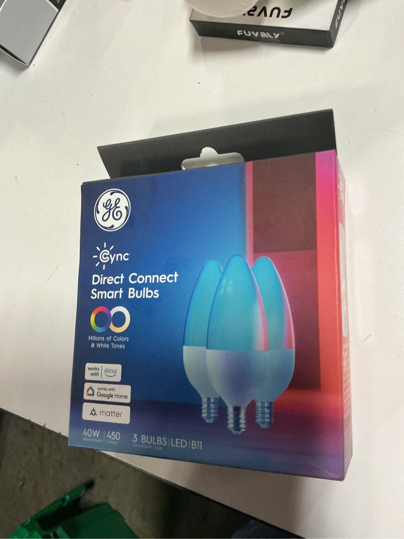 Condition photo showing item condition for GE Cync Smart LED Light Bulbs, Color Changing Decorative Light Bulbs, Indoor WiFi Lights, Matter Compatible, Compatible with Alexa and Google Home, Candelabra Base (3 Pack)