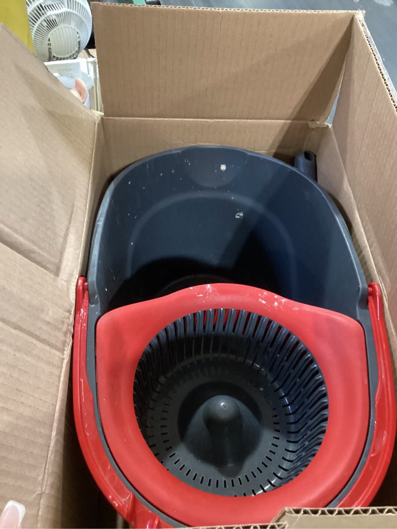 Condition photo showing As Is for o-cedar easywring microfiber spin mop, bucket floor cleaning system, red, gray, standard