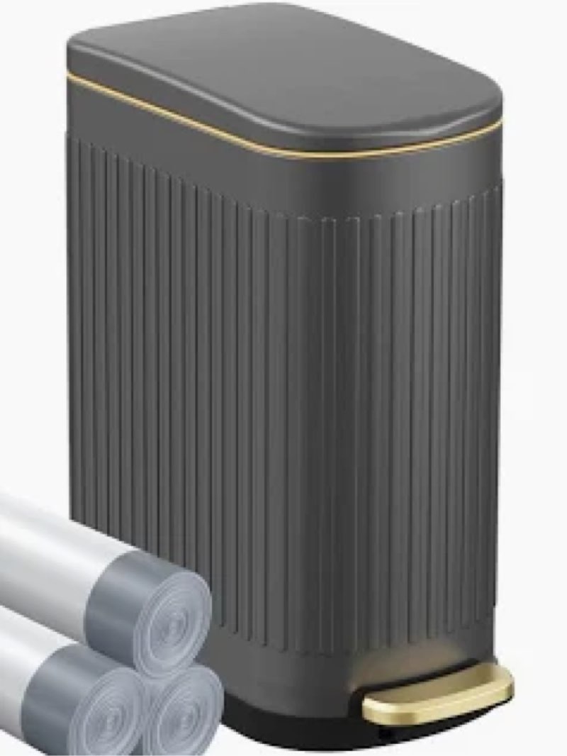 KSSKSS 2.6 Gallon Slim Bathroom Trash Can with Soft Close Lid, 10L Stainless Steel Garbage Can with 