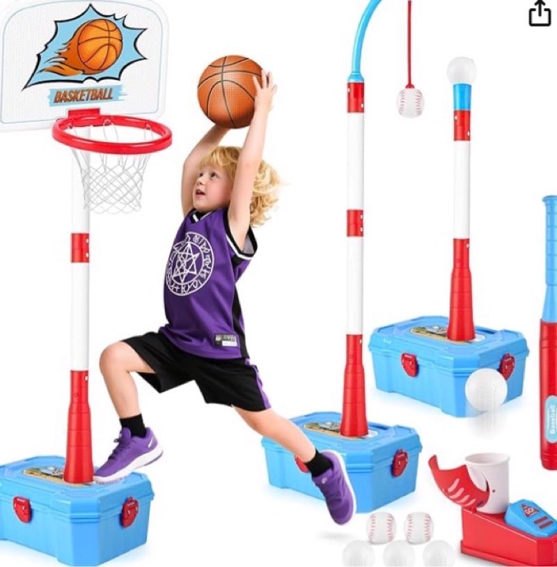 4-in-1 Todaler Basketball Hoop & Tee Ball Set, Adjustable Height Kids Basketball Hoop with Automatic Pitch -Kids Outdoor Sport Birthday Christmas Toys Gifts for Boys Girls Visit the CINDYNAL Store
