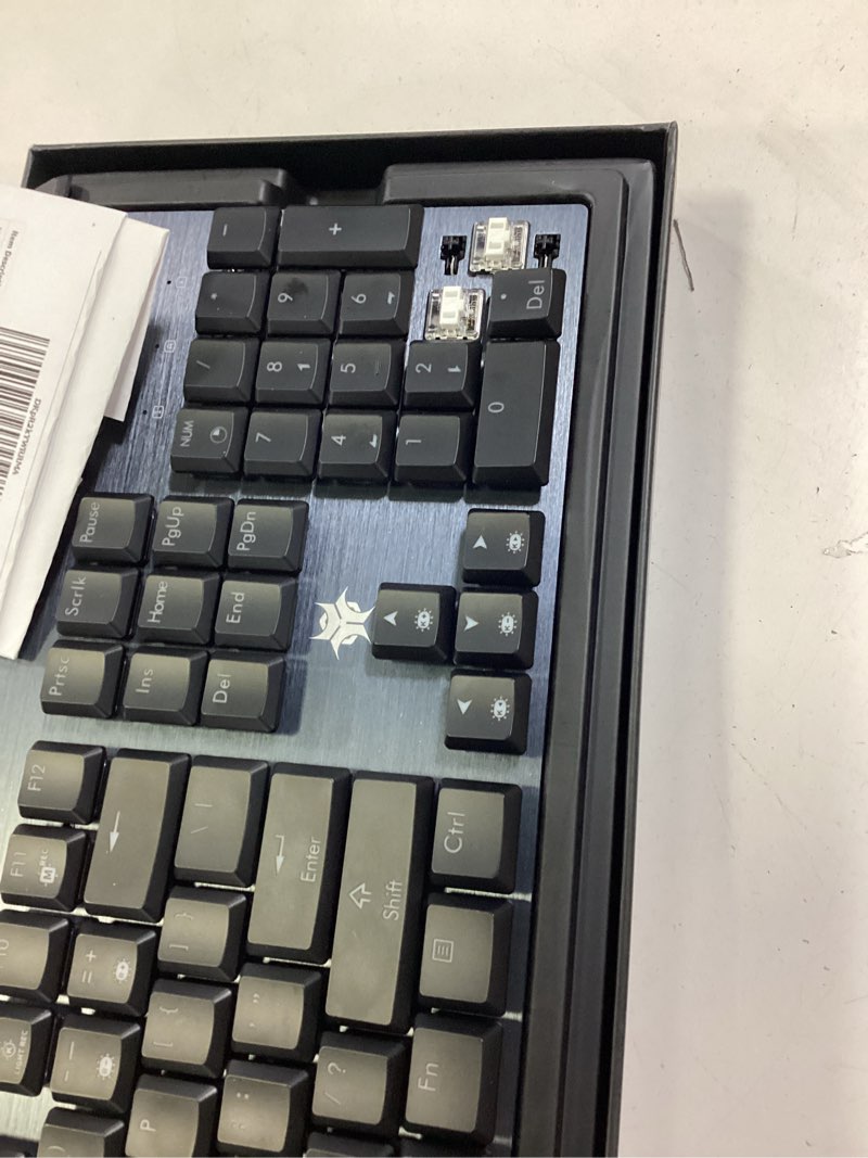 Condition photo showing As Is for hexgears low profile gaming keyboard w/ultra-thin design, 2-mode wireless rgb mechanical keyboard, dedicated media control & tactile white switch (gray) gray & clicky