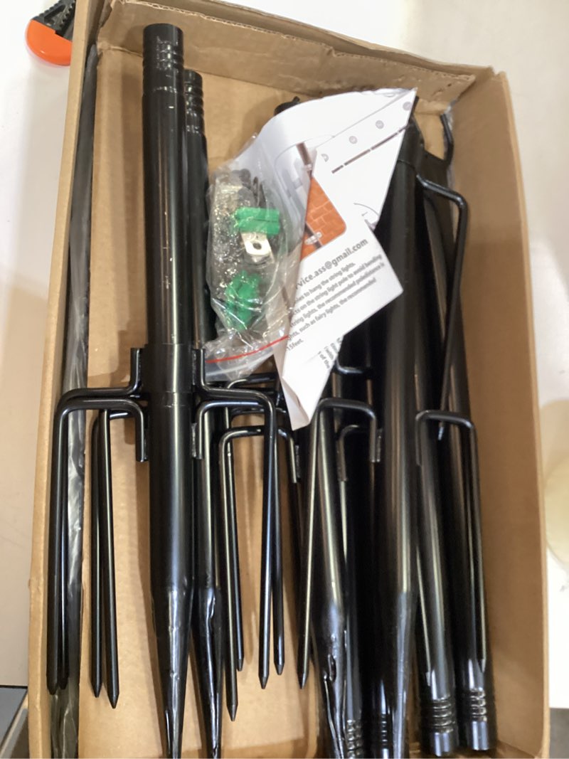Condition photo showing As Is for ailbton 10ft string light poles 4 pack,light poles for outside lights,outdoor with fence brackets hanging lights,metal stand deck patio backyard 10ft 4 pack poles