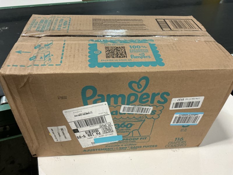 Condition photo showing New/Like New for Pampers Diapers - Swaddlers 360° - Size 5, 116 Count, up to 100% Leakproof Comfy Dry Fit, Designed for Easy Changes, Pull On Baby Diaper (Packaging May Vary) Size 5 116