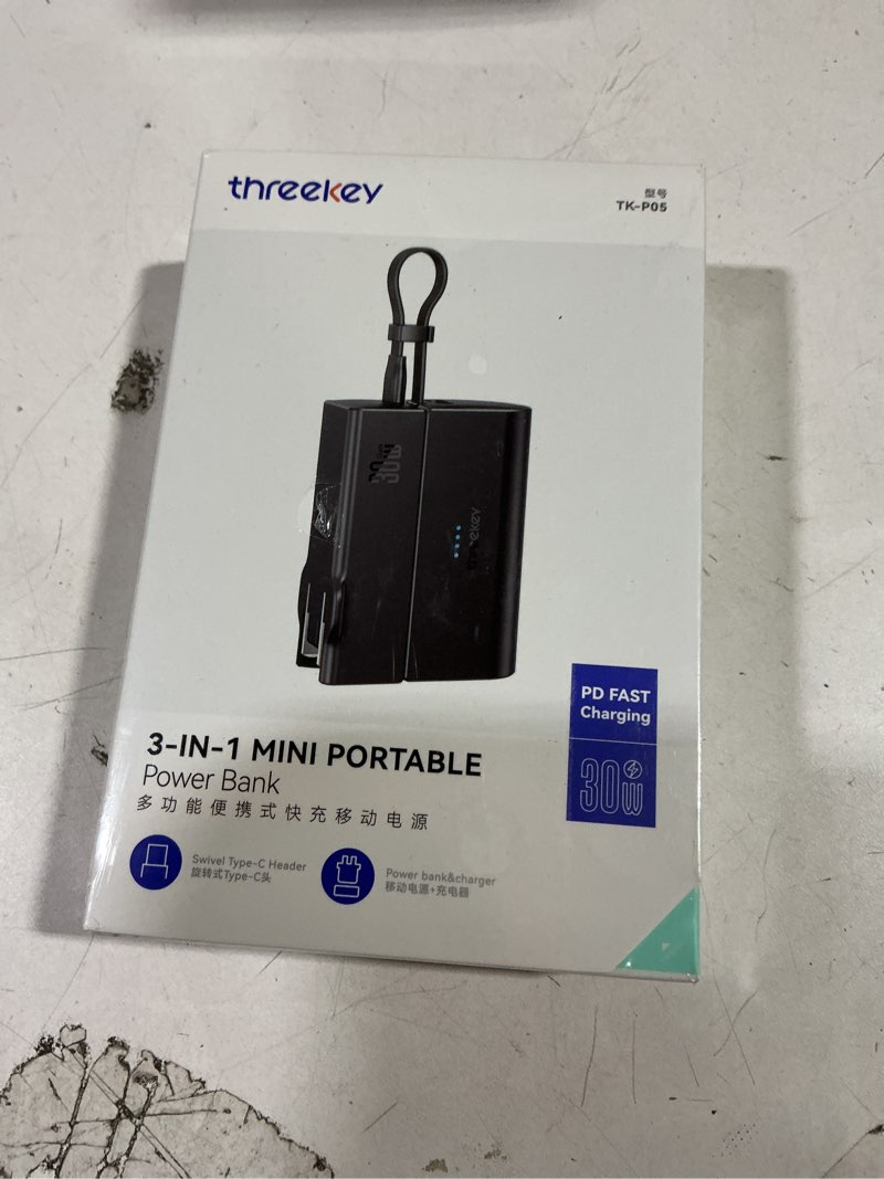 Condition photo showing New/Like New for THREEKEY Portable Charger, Travel Power Bank 5000mAh 20W PD Charging Battery Pack with USB-C Port and 30W GaN Wall Charger for iPhone 16/15 Series, Samsung and Other Android Phone