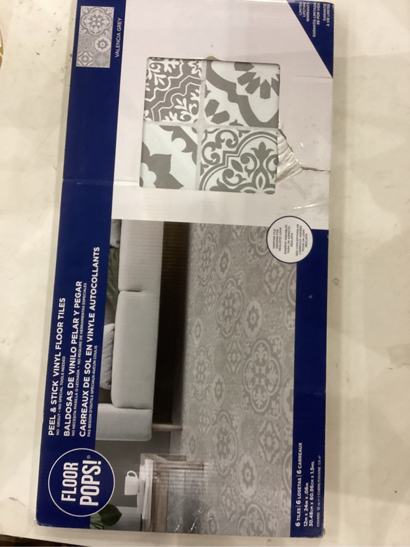 Floor pops peel & stick vinyl floor tiles 6 tiles valencia grey