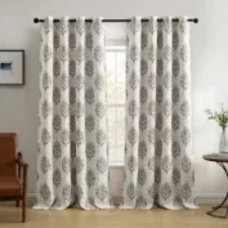 Evelyn Medallion Floral Room Darkening Thermal Rod Pocket Curtain Panels Size per Panel: 52\"W x 84\"L, Color: Gray