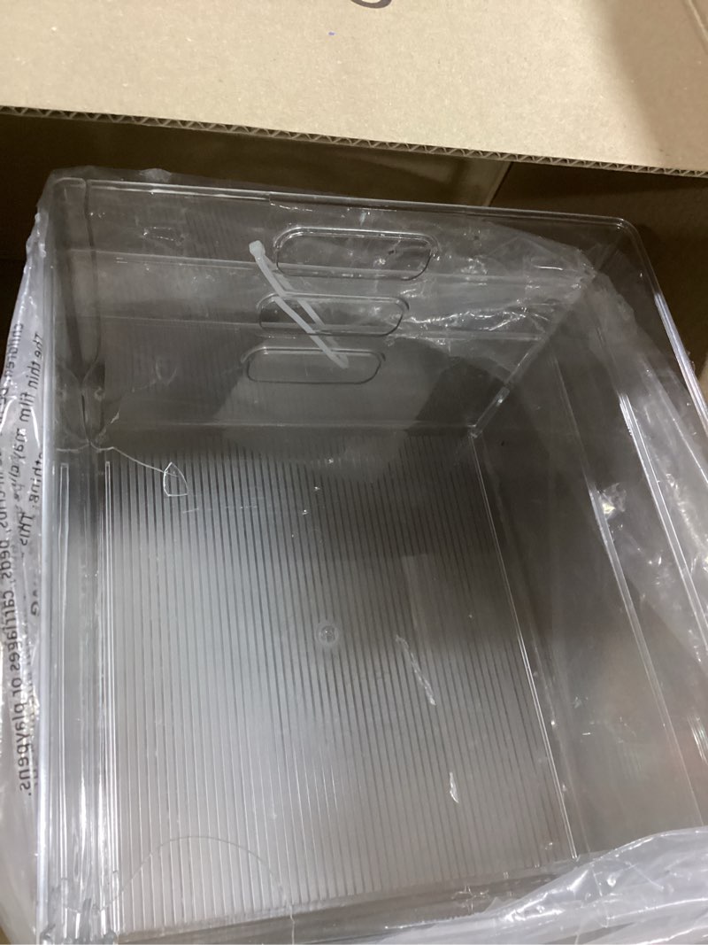 Condition photo showing As Is for Isaac Jacobs 3-Pack XL Clear Storage Bins with Handles, Plastic Organizer for Office, Home, Kitchen, Pantry, Closet, Kids Room, Cube Shelf, Non-Slip Container Set (3-Pack, Extra-Large) 3 Extra-Large