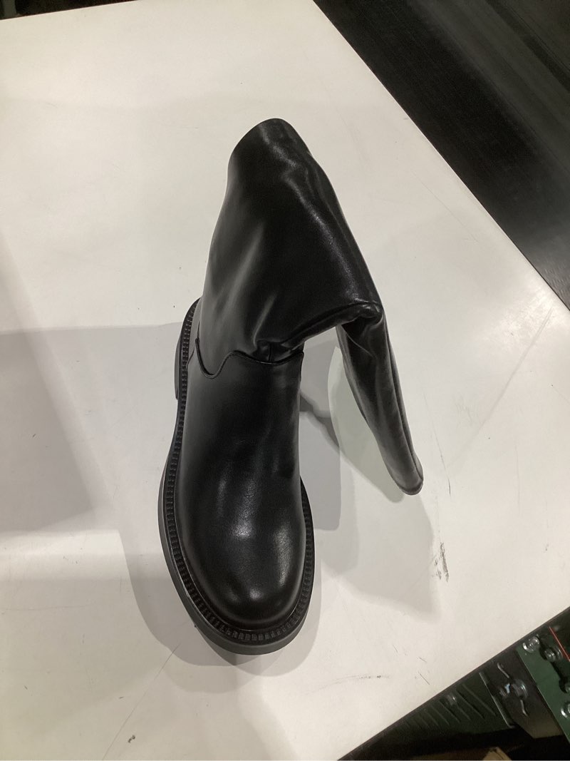 Condition photo showing Good Condition for womens knee high boots chunky sole platform boots side zipper long riding boots daily dress comfortable chelsea black knee high boots for women 7m