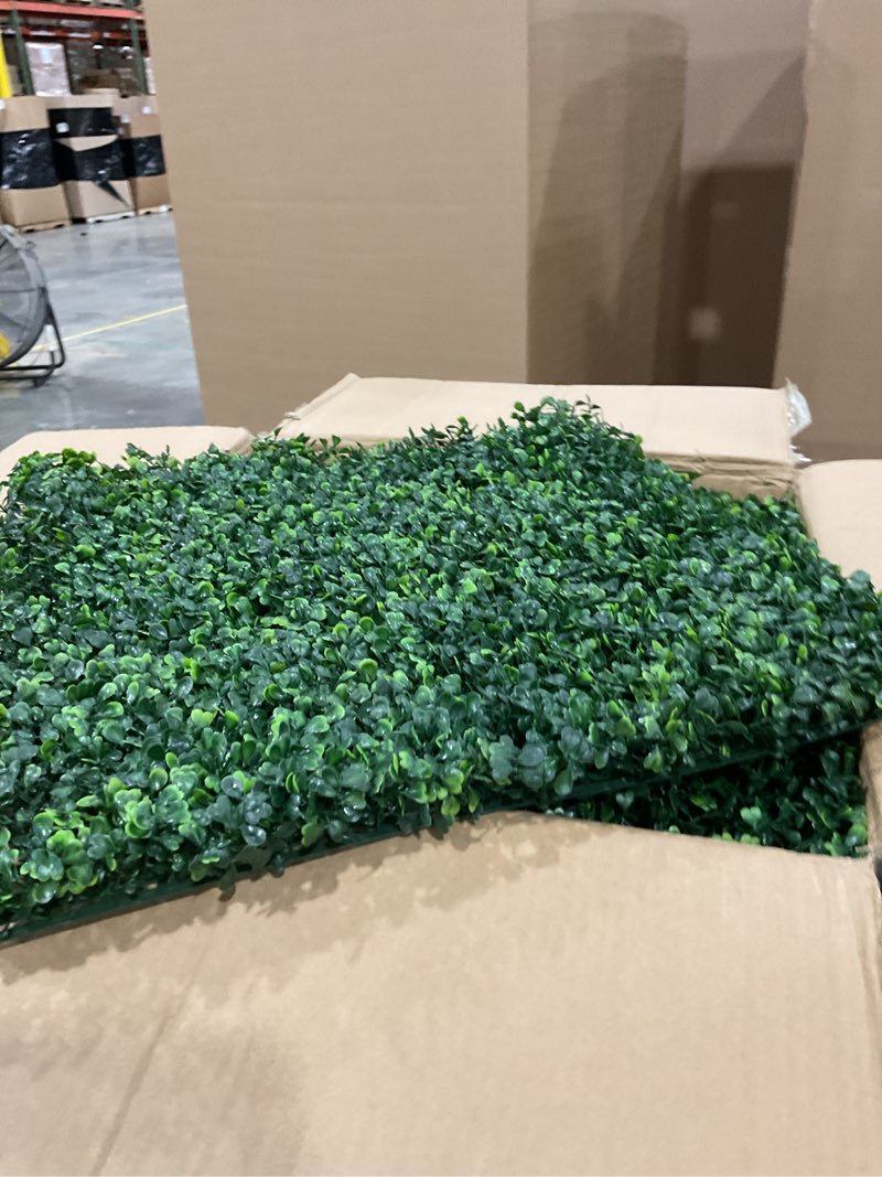 Condition photo showing New/Like New for kaszoo 12 pack 20"x20" grass wall panels - artificial boxwood panels for greenery wall backdrop, faux greenery grass wall for fence, balcony, patio, home decor, outdoor privacy panels, 33 sq. ft. 12 pack, 20in x 20in