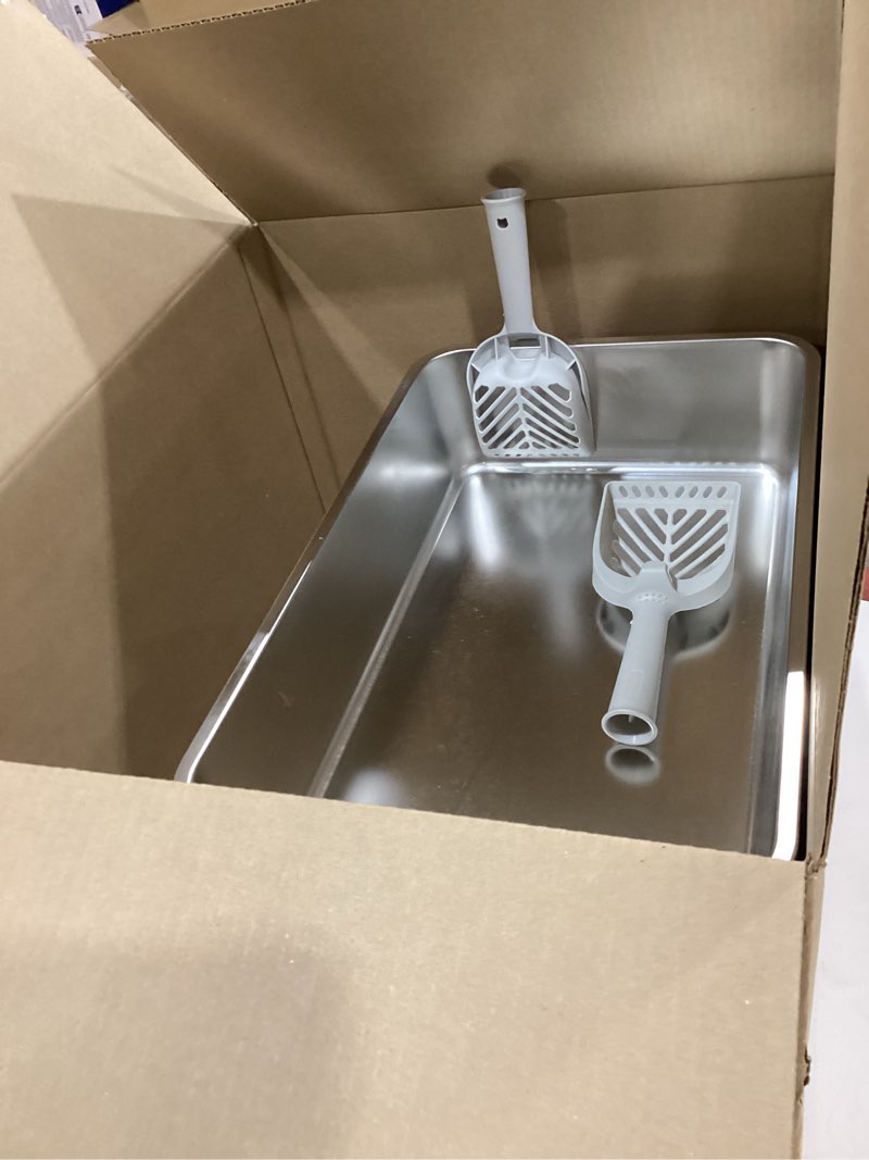 Condition photo showing Good Condition for 2 pack stainless steel litter box | xl enclosed cat litter boxes with lid for big cats and multi-cats | high sided, anti-urine leakage | non-stick bottom?silver gray? x-large silver gray 2 pack