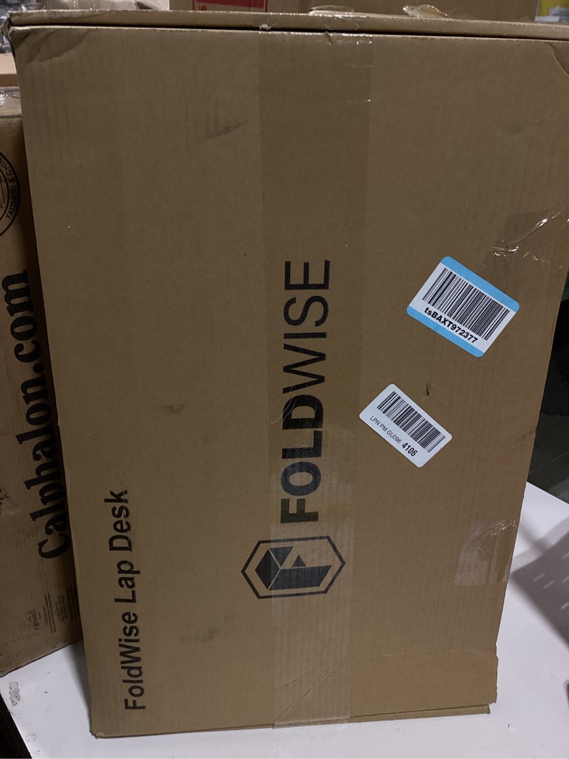 Condition photo showing Good Condition for foldwise 2-in-1 lap & bed desk with soft cushions - adjustable height & angle, foldable laptop stand for bed & couch - wrist rest, ipad holder, stopper & non-slip leather - bed table for adults & kids black
