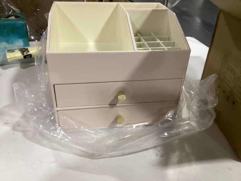 Condition photo showing New/Like New for vlando makeup organizer,skincare organizer for vanity?pu leather make up organizer with drawers cosmetic display case for countertop,perfume,gifts ideas for women (apricot white) 3 layers-apricot white