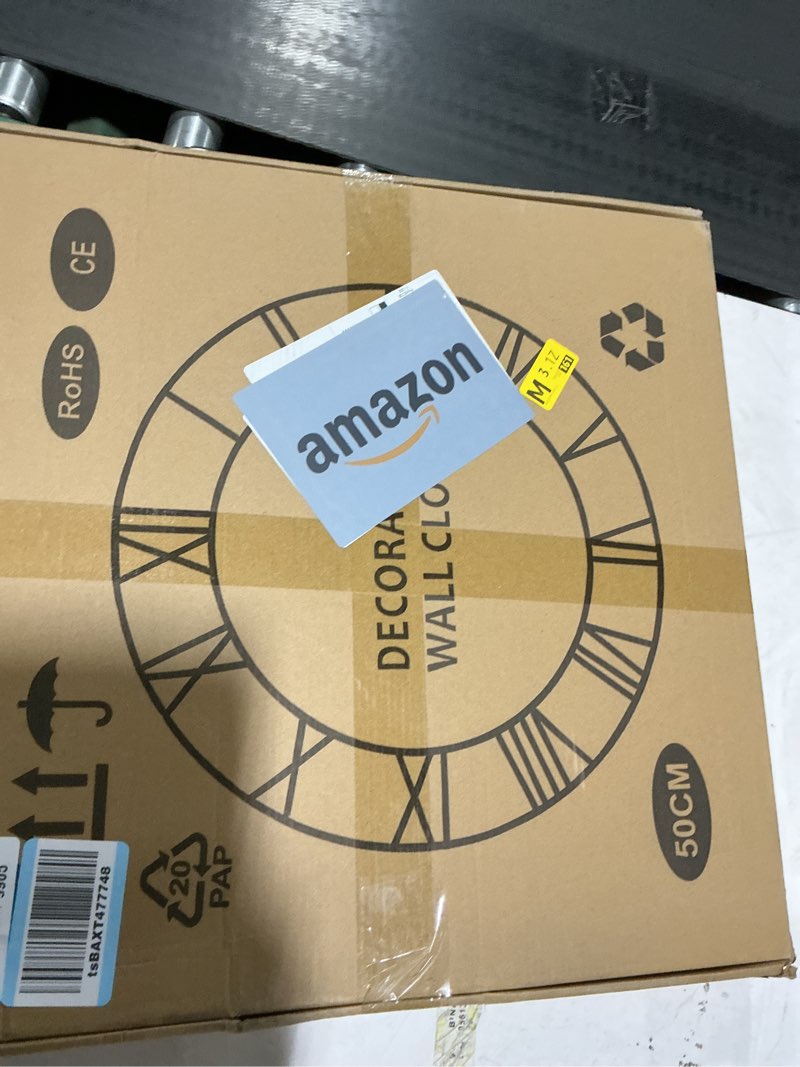 Condition photo showing Good Condition for LEIKE 20 Inch Large Wall Clock - Rustic Wooden Silent Non-Ticking Wall Clock with Black Metal Frame, Vintage Farmhouse Decorative for Living Room, Bedroom, Kitchen - Arabic Numerals, Modern Design 20 inch Arabic Numerals