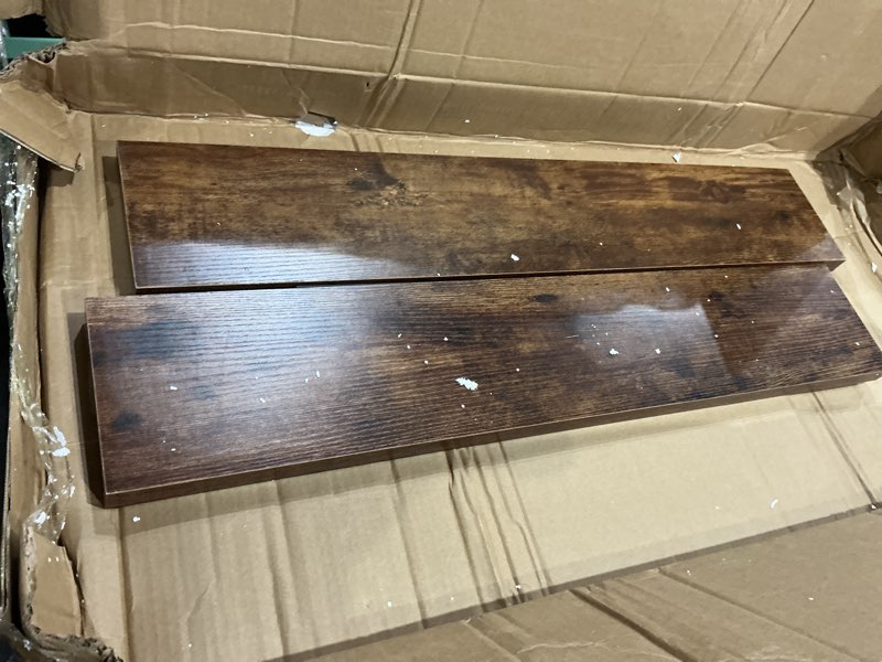 Condition photo showing Good Condition for 36inch floating shelves for wall 2 pack wood shelves for kitchen, bathroom, bedroom wall mounted rustic wood floating shelf with invisible brackets for books, storage, decor, rustic brown rustic brown 36"w x 6.5"d, 2packs