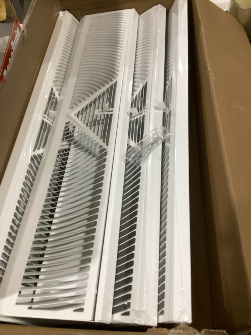 Condition photo showing Good Condition for 4 pcs baseboard register vent 24 inch duct opening size baseboard vent covers diffuser adjustable corner return air grille for home floor wall air flow control(white) 24 inch white