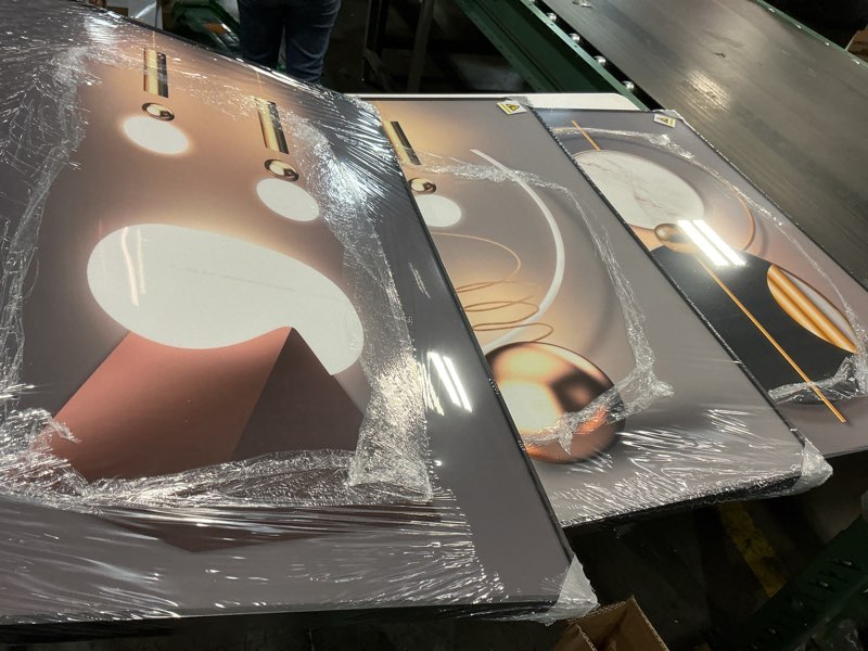 Condition photo showing New/Like New for Framed Large Modern Abstract Wall Art for Living Room, Set of 3 Piece Black and White Gold Luxury Artworks, Geometric Painting Print for Dining Room Entryway Hallway Home Office Wall Decor, 24x36 In 36" H x 24" W x 3Pcs Modern Minimalist