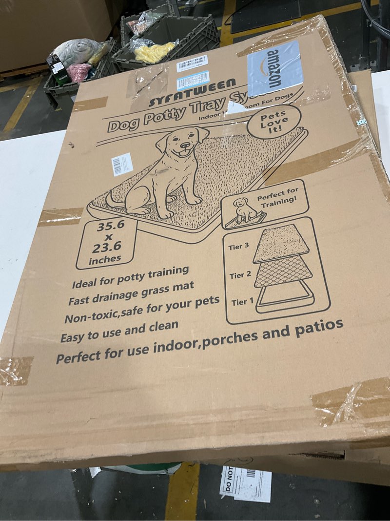 Condition photo showing Good Condition for Reusable Dog Loo System with Artificial Grass Turf&Pee Pads&Tray, for Puppy Potty Training is Portable&Easy to Clean,35x23in Large Dog Litter Box Toilet for Indoor/Outdoor use?Large? POTTY SYSTEM Large