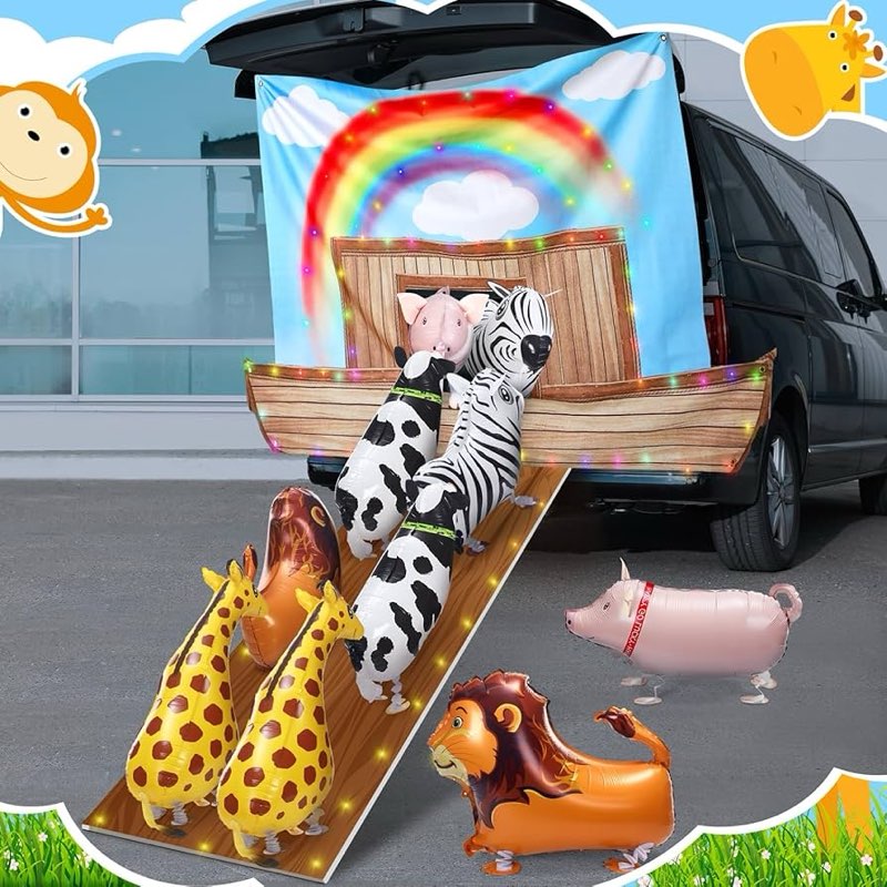 Preboun 16 Pcs Religious Halloween Trunk or Treat Car Decorations Kit Include Jesus Ship Backdrop, 1