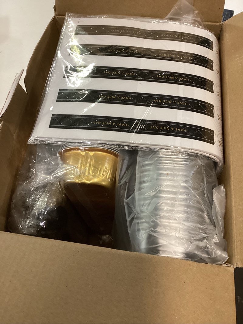 Condition photo showing New/Like New for Mini Loaf Pans with Lids and Spoons (100 Pack, Gold, 6.8oz) Rectangular Aluminum Foil Baking Pans