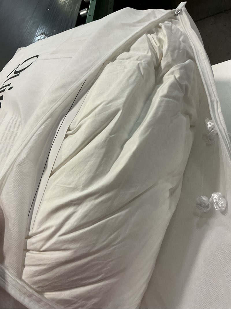 Condition photo showing As Is for luxe goose down comforter, king/cal king, white