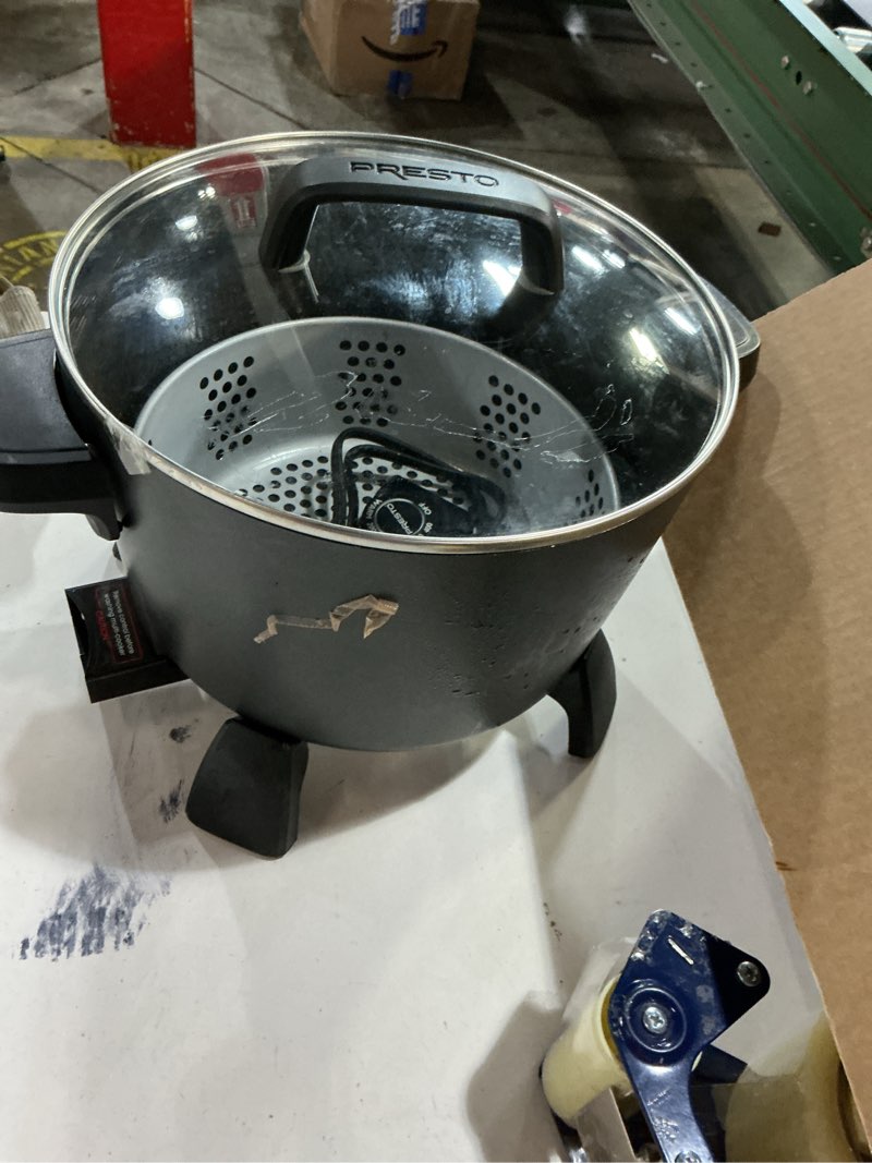 Condition photo showing As Is for Presto 8-Quart Big Kettle, Steamer and Deep Fryer Multi-Cooker, Black