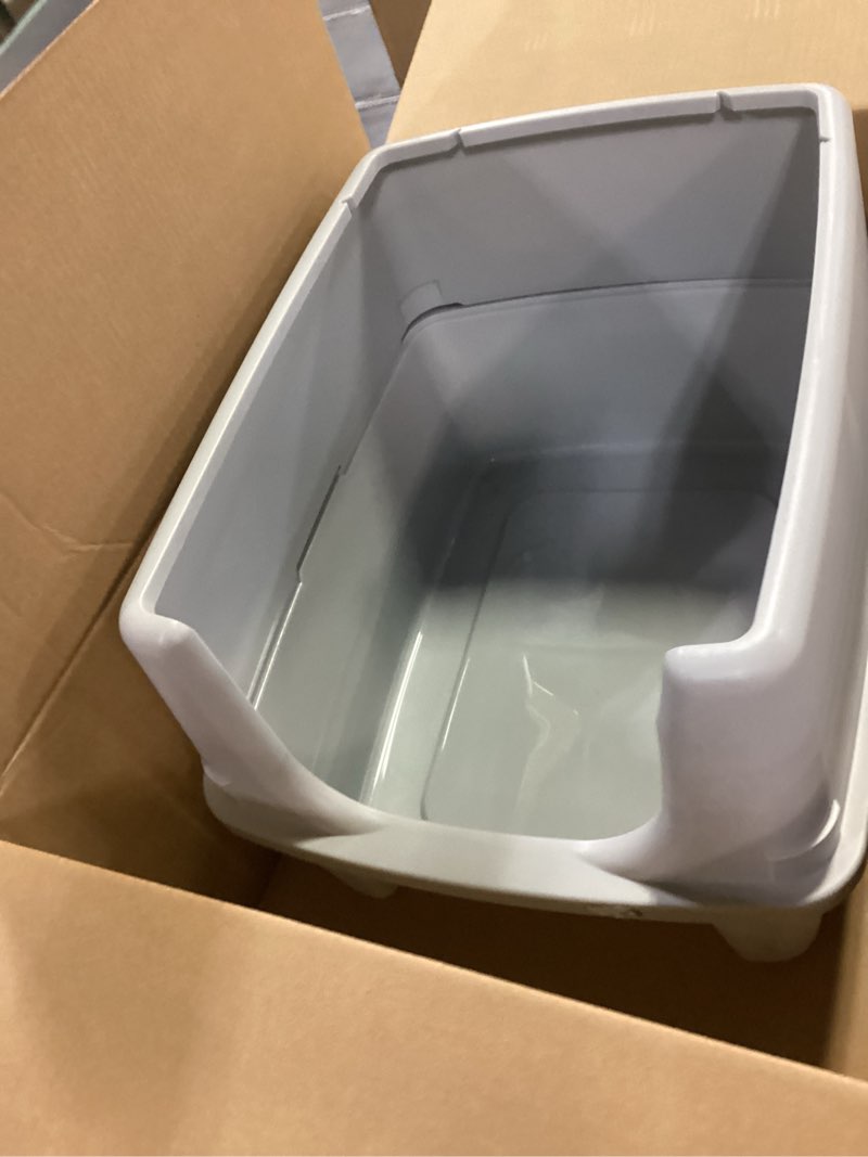 Condition photo showing As Is for IRIS USA - Large cat litter box, with scattering shield and shovel; cat litter box, with open top, silver color(similar no same)