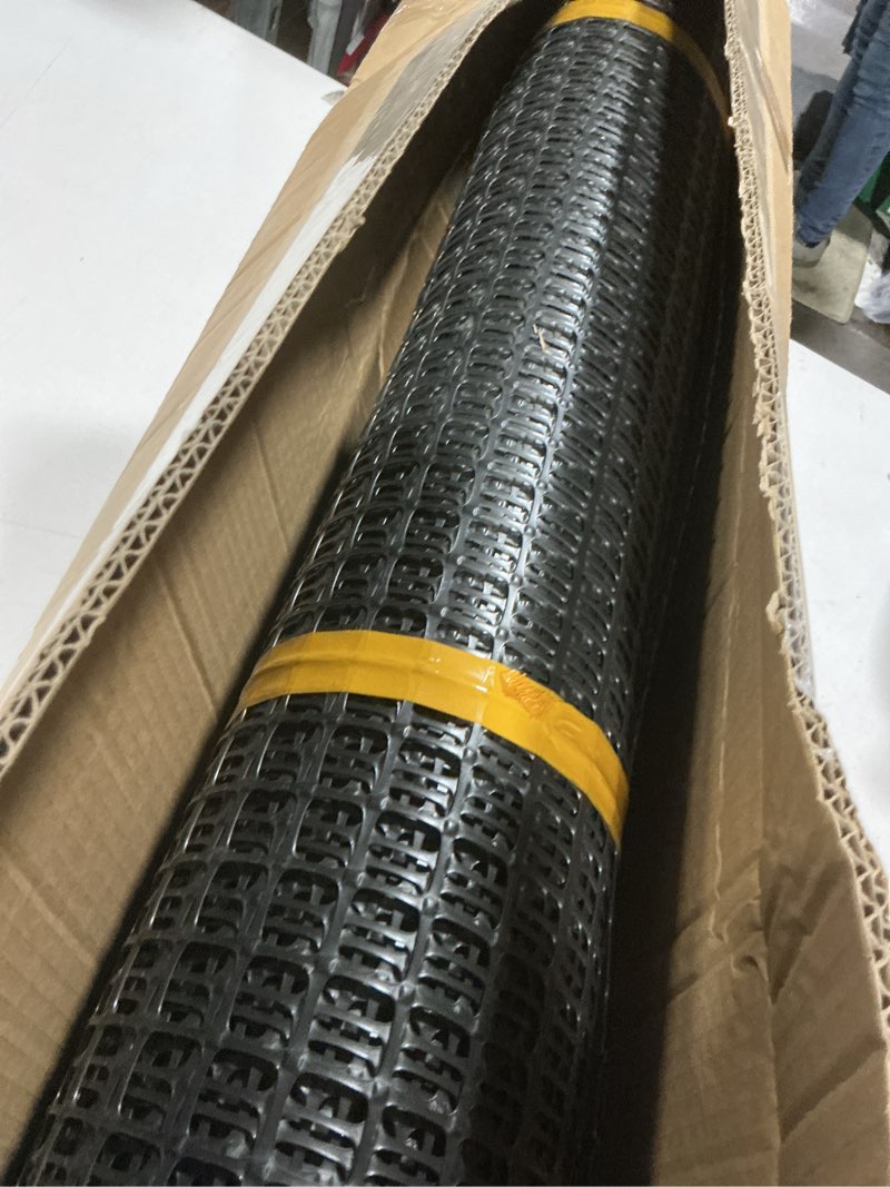 Condition photo showing As Is for heavy duty plastic fence roll 39" x 50' - 0.8x0.8 inch chicken wire mesh, reusable fencing for garden, rabbit/poultry protection, balcony & plant defense (black)