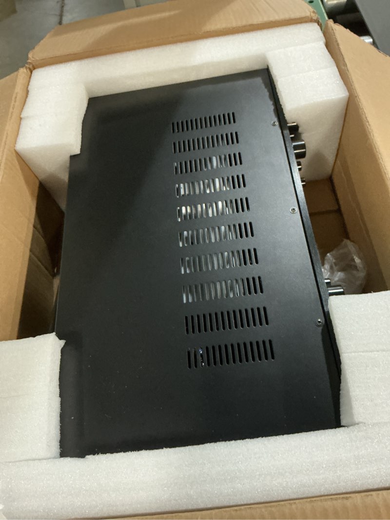 Condition photo showing As Is for pyle bluetooth home audio amplifier - 6 channel stereo receiver amp, 600 watt power, commercial or karaoke with mic talkover, headphone jack, 1/4'' microphone in, usb sd aux rca fm radio