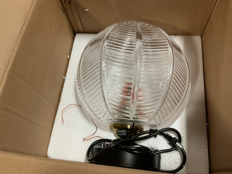 Condition photo showing Good Condition for clear glass pendant light, single large globe shade hanging chandelier, 9.8-inch hand blown glass ball pendant light fixtures for kitchen island, staircase, dining room, living room, bedroom clear 1-light