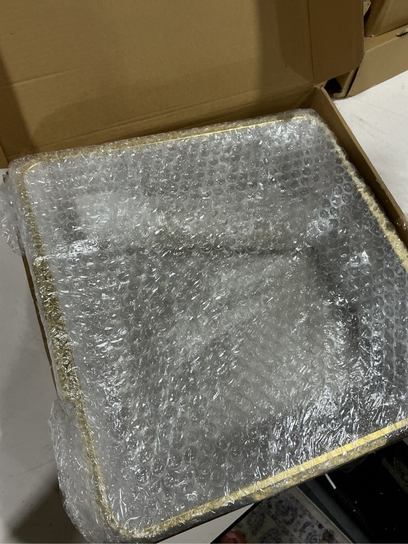 Condition photo showing Good Condition for baderke 2 set chilled serving tray for christmas parties ice chilled party platter charcuterie serving board cold dish dip with forks tongs for fruit seafood vegetable appetizer (11.81",gold) 11.81" gold 2